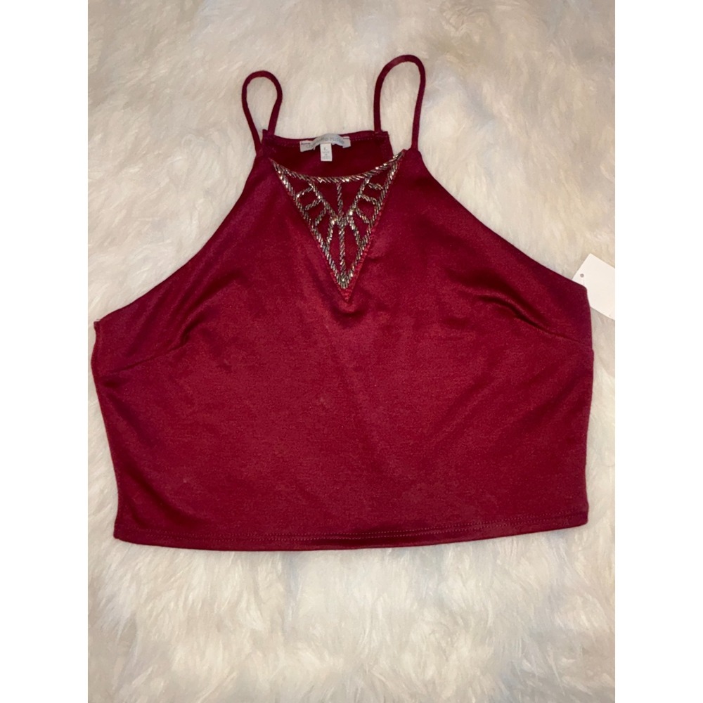 Charlotte Russe Blouse Top Womens Large Red Embellished Spaghetti Strap Cropped